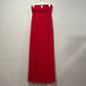 Lulus Queen Behavior Strapless Ruched Red Tulle Maxi Dress Size Small NWT